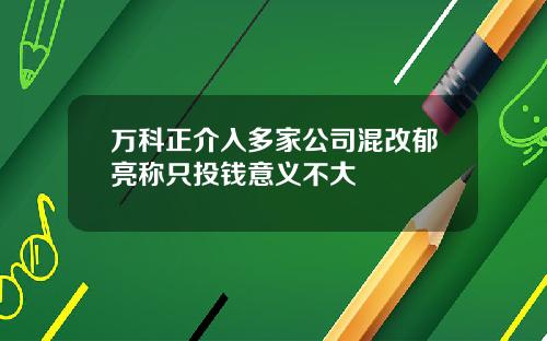 万科正介入多家公司混改郁亮称只投钱意义不大