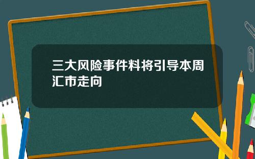 三大风险事件料将引导本周汇市走向