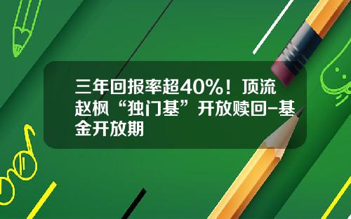 三年回报率超40%！顶流赵枫“独门基”开放赎回-基金开放期