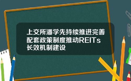 上交所潘学先持续推进完善配套政策制度推动REITs长效机制建设