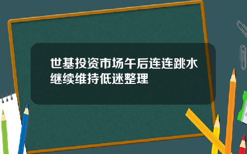 世基投资市场午后连连跳水继续维持低迷整理