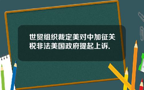 世贸组织裁定美对中加征关税非法美国政府提起上诉.