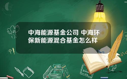 中海能源基金公司 中海环保新能源混合基金怎么样