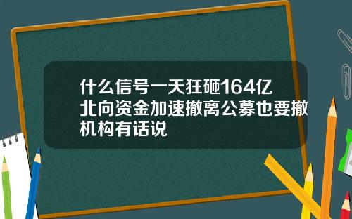 什么信号一天狂砸164亿北向资金加速撤离公募也要撤机构有话说