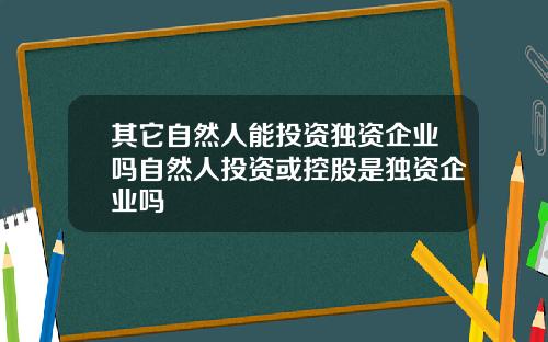 其它自然人能投资独资企业吗自然人投资或控股是独资企业吗