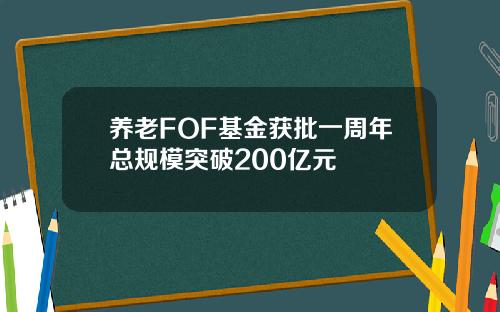 养老FOF基金获批一周年总规模突破200亿元