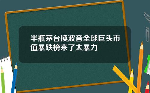 半瓶茅台换波音全球巨头市值暴跌榜来了太暴力