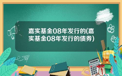 嘉实基金08年发行的(嘉实基金08年发行的债券)