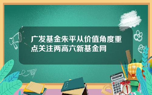 广发基金朱平从价值角度重点关注两高六新基金网