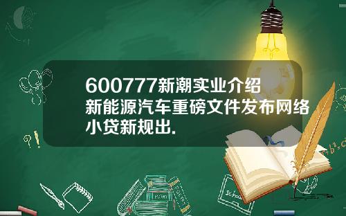 600777新潮实业介绍新能源汽车重磅文件发布网络小贷新规出.