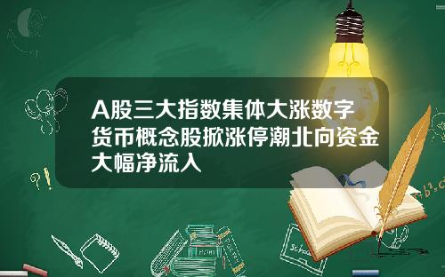 A股三大指数集体大涨数字货币概念股掀涨停潮北向资金大幅净流入