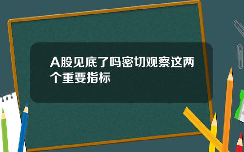 A股见底了吗密切观察这两个重要指标