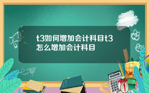 t3如何增加会计科目t3怎么增加会计科目