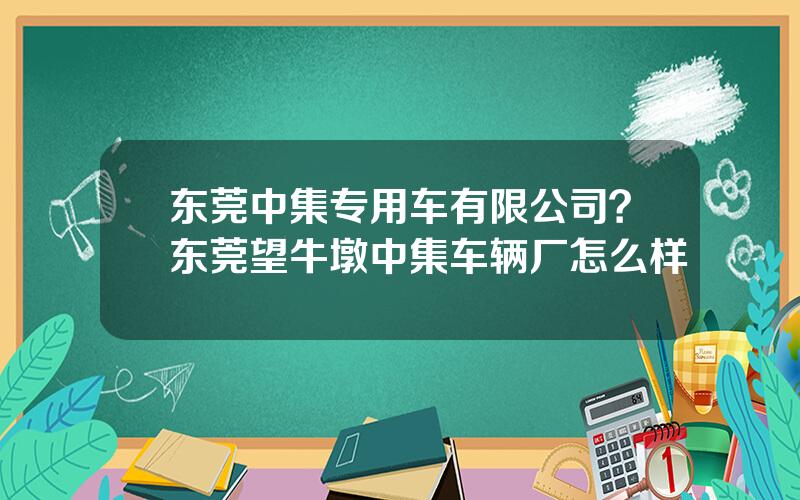 东莞中集专用车有限公司？东莞望牛墩中集车辆厂怎么样