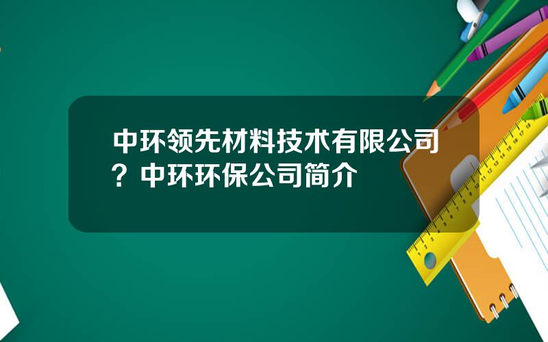 中环领先材料技术有限公司？中环环保公司简介