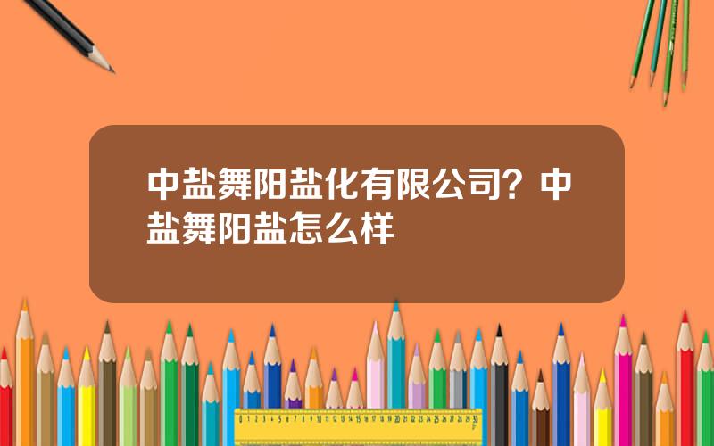 中盐舞阳盐化有限公司？中盐舞阳盐怎么样