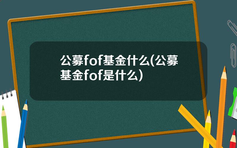 公募fof基金什么(公募基金fof是什么)