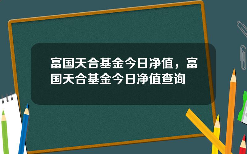 富国天合基金今日净值，富国天合基金今日净值查询